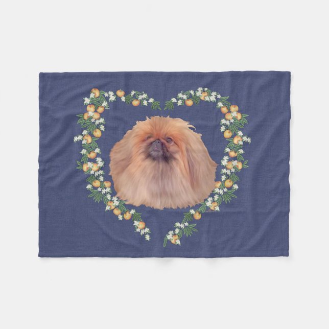Pekingese Orange Blossom Fleece Blanket (Front (Horizontal))
