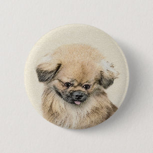 Pekingese Painting - Cute Original Dog Art 6 Cm Round Badge