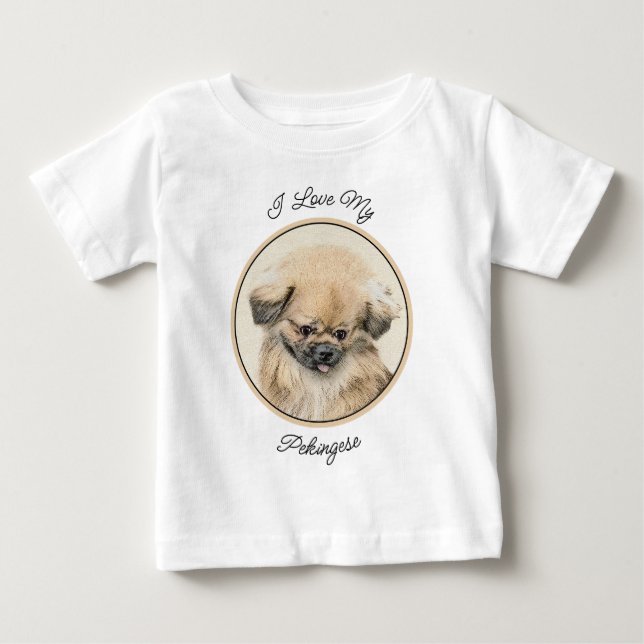 Pekingese Painting - Cute Original Dog Art Baby T-Shirt (Front)