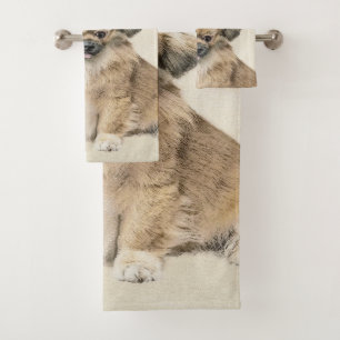 Pekingese Painting - Cute Original Dog Art Bath Towel Set