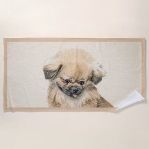 Pekingese Painting - Cute Original Dog Art Beach Towel