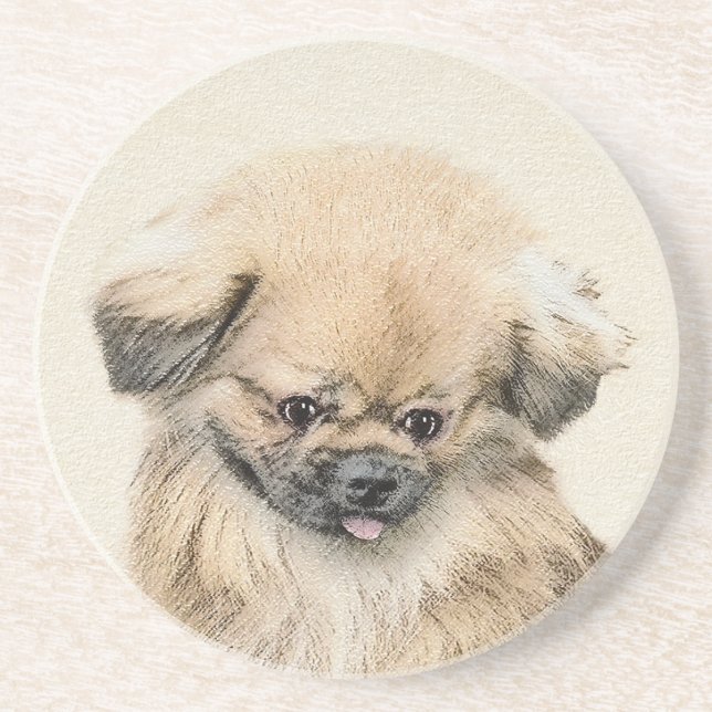 Pekingese Painting - Cute Original Dog Art Coaster (Front)