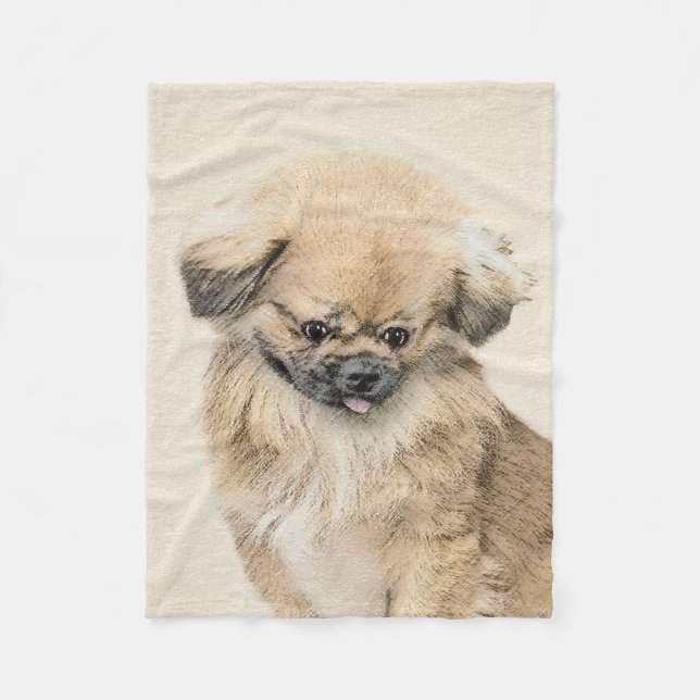 Pekingese Painting - Cute Original Dog Art Fleece Blanket (Front)