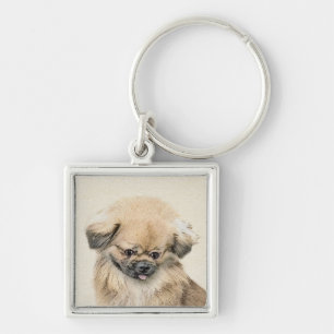Pekingese Painting - Cute Original Dog Art Key Ring