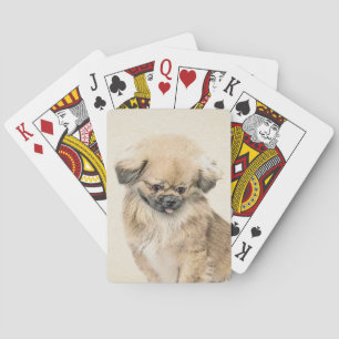 Pekingese Painting - Cute Original Dog Art Playing Cards