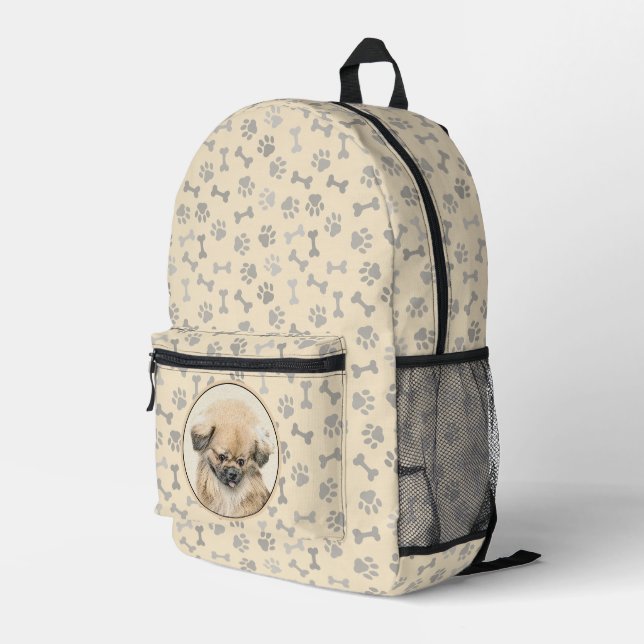 Pekingese Painting - Cute Original Dog Art Printed Backpack (Back Corner Right)