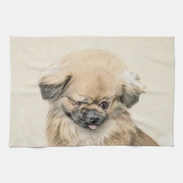 Pekingese Painting - Cute Original Dog Art Tea Towel (Horizontal)