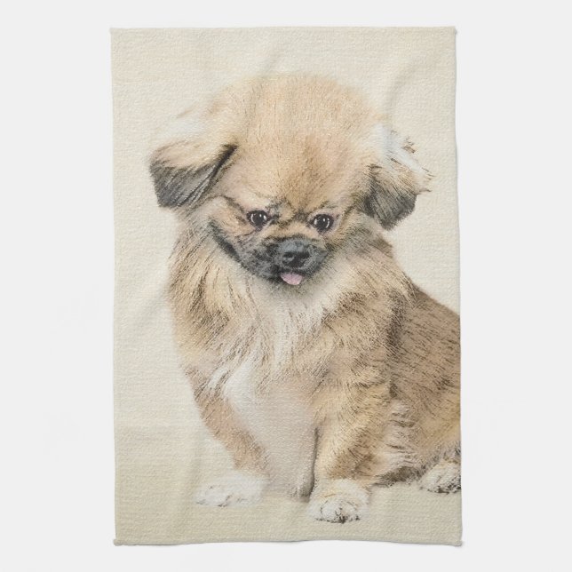 Pekingese Painting - Cute Original Dog Art Tea Towel (Vertical)