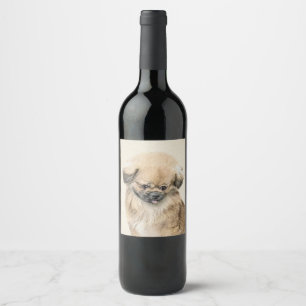 Pekingese Painting - Cute Original Dog Art Wine Label