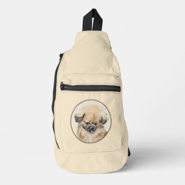 Pekingese Painting Fawn Cute Original Pet Dog Art Sling Bag (Front)