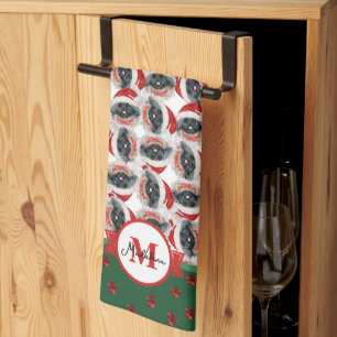 Pekingese Pattern Monogram Christmas Dog Tea Towel