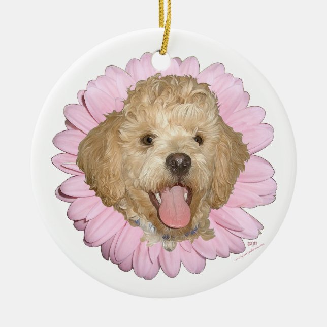 Pekingese / Poodle Mix Springtime Flower Ceramic Tree Decoration (Front)