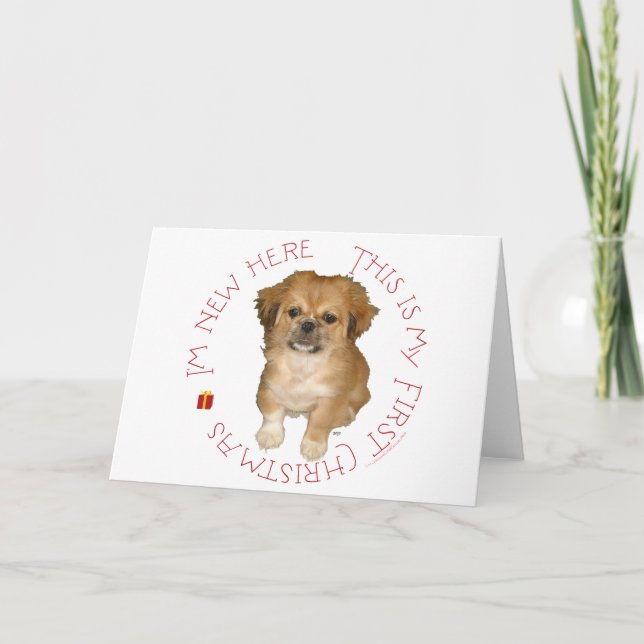 Pekingese Pup First Christmas Holiday Card (Front)