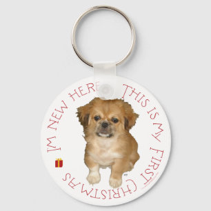 Pekingese Pup First Christmas Key Ring
