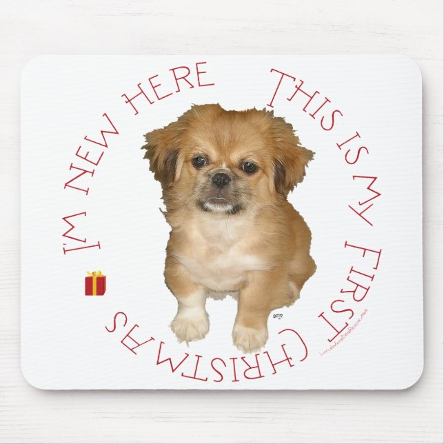 Pekingese Pup First Christmas Mouse Mat (Front)