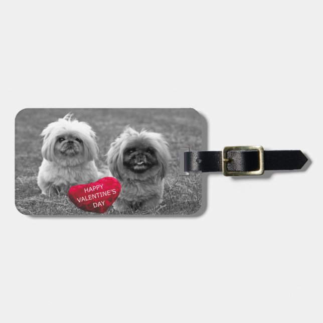 Pekingese Puppies wishing Happy Valentine's Day Luggage Tag (Front Horizontal)
