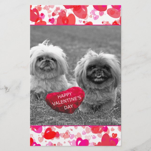 Pekingese Puppies wishing Happy Valentine's Day Stationery (Front)