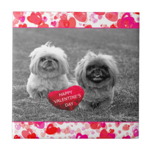 Pekingese Puppies wishing Happy Valentine's Day Tile