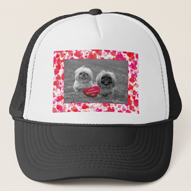 Pekingese Puppies wishing Happy Valentine's Day Trucker Hat (Front)