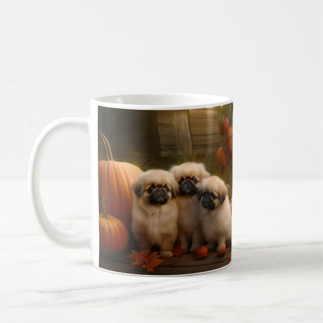 Pekingese Puppy Autumn Delight Pumpkin  Coffee Mug (Left)