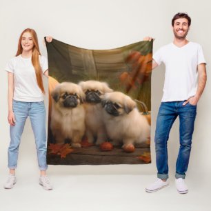 Pekingese Puppy Autumn Delight Pumpkin  Fleece Blanket
