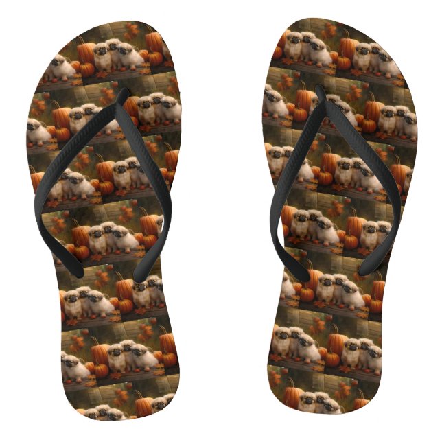 Pekingese Puppy Autumn Delight Pumpkin  Flip Flops (Footbed)