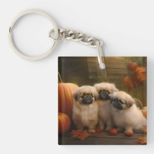 Pekingese Puppy Autumn Delight Pumpkin Key Ring