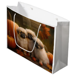Pekingese Puppy Autumn Delight Pumpkin  Large Gift Bag