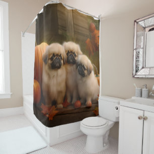Pekingese Puppy Autumn Delight Pumpkin  Shower Curtain