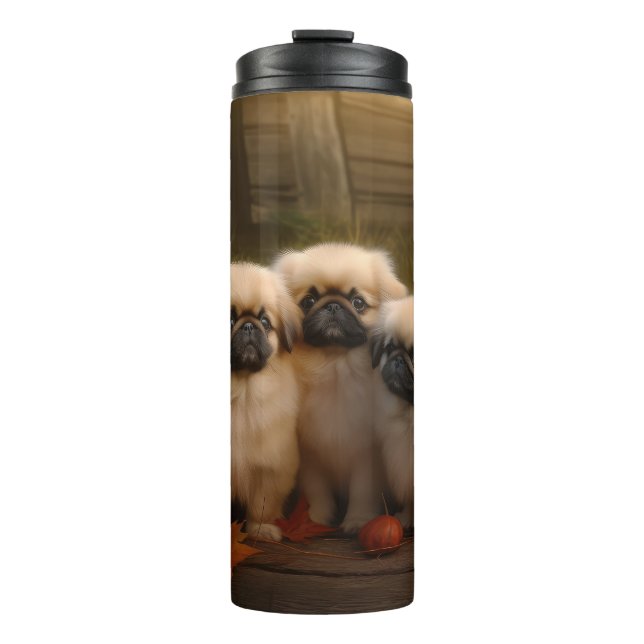 Pekingese Puppy Autumn Delight Pumpkin  Thermal Tumbler (Front)