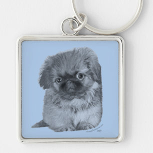Pekingese Puppy Blue Key Ring