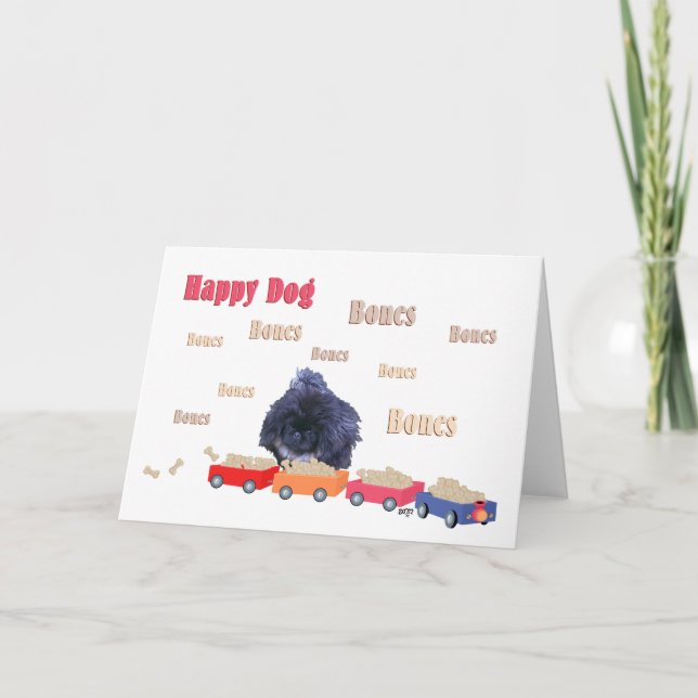 Pekingese Puppy Bone Train Holiday Card (Front)