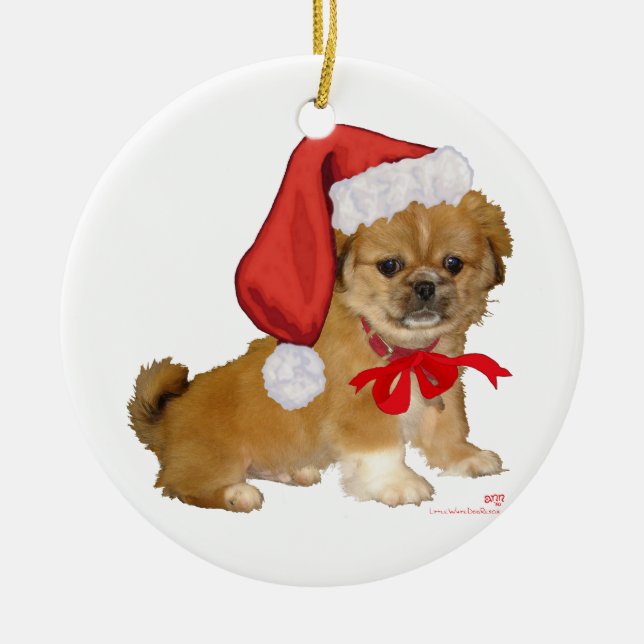 Pekingese Puppy Christmas Ceramic Tree Decoration (Front)