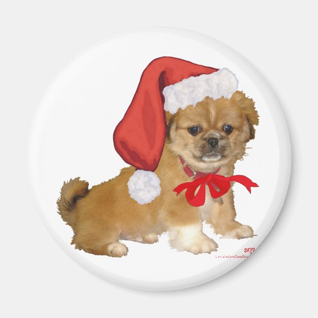 Pekingese Puppy Christmas Magnet (Front)