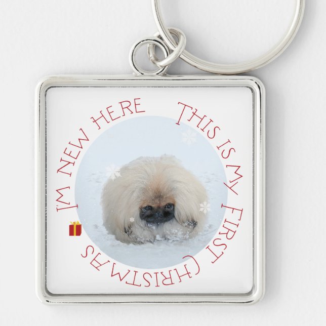 Pekingese Puppy First Christmas Key Ring (Front)