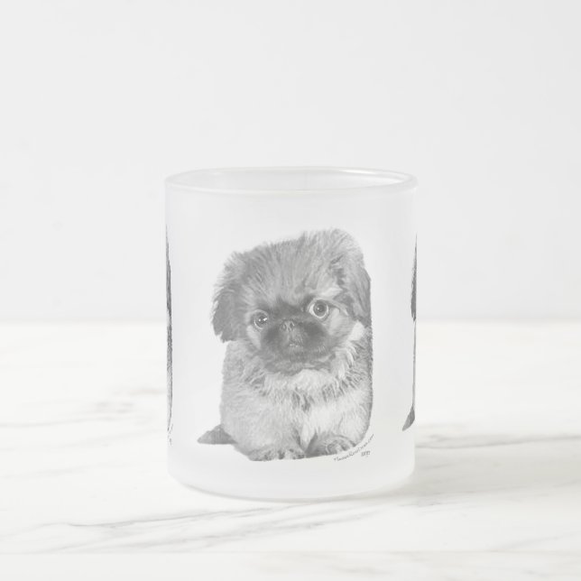 Pekingese Puppy Frosted Glass Coffee Mug (Center)