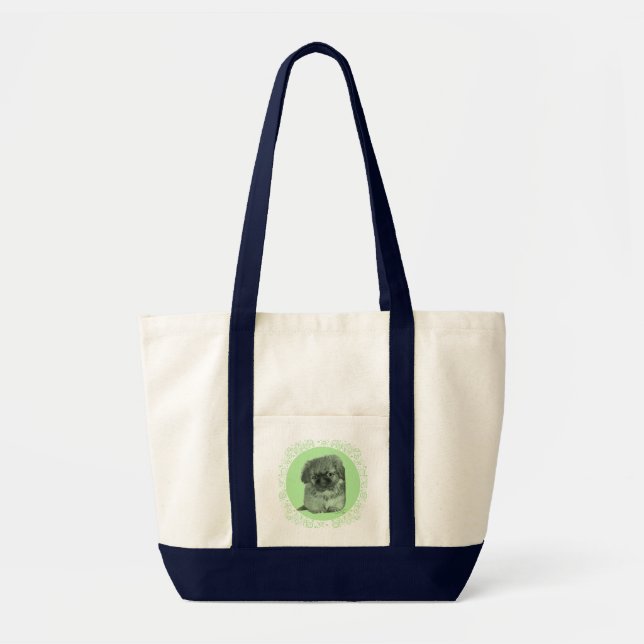 Pekingese Puppy Green Tote Bag (Front)