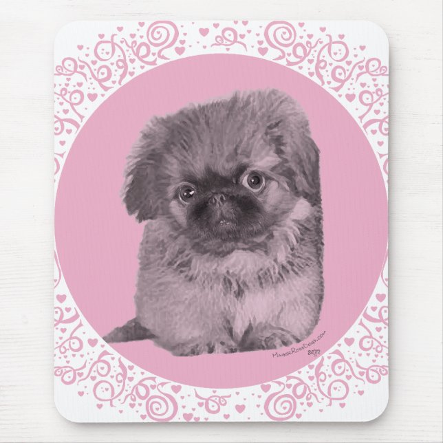 Pekingese Puppy in Pink Mouse Mat (Front)