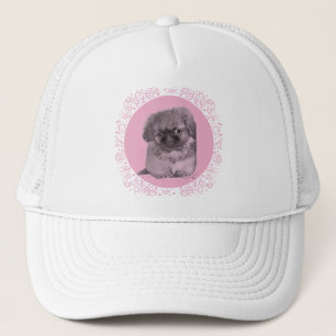 Pekingese Puppy in Pink Trucker Hat