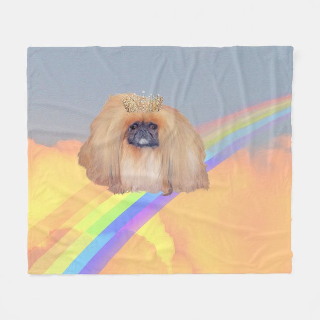 Pekingese Rainbow Fleece Blanket (Front (Horizontal))