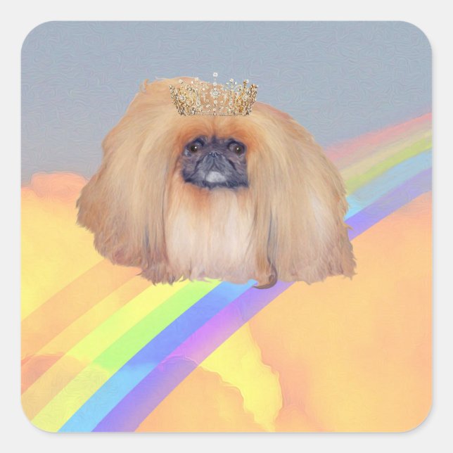 Pekingese Rainbow Square Sticker (Front)