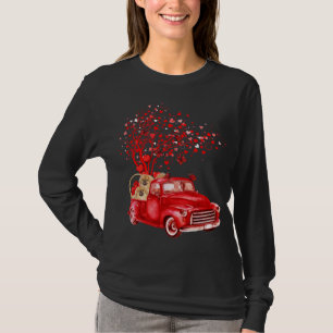 Pekingese Riding Red Truck Valentine Butterfly Hea T-Shirt