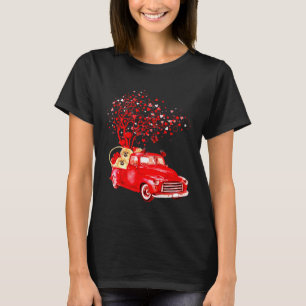 Pekingese Riding Red Truck Valentine Butterfly Hea T-Shirt