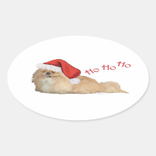 Pekingese Santa Claus Oval Sticker
