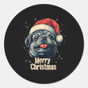 Pekingese Santa Hat Merry Christmas Xmas Dog Lover Classic Round Sticker