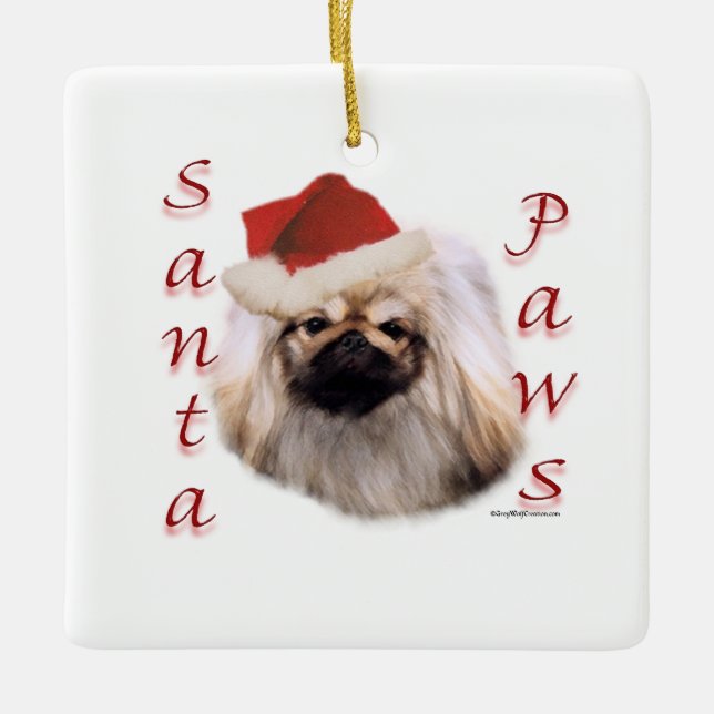 Pekingese Santa Paws Ceramic Ornament (Front)