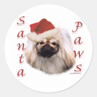 Pekingese Santa Paws Classic Round Sticker