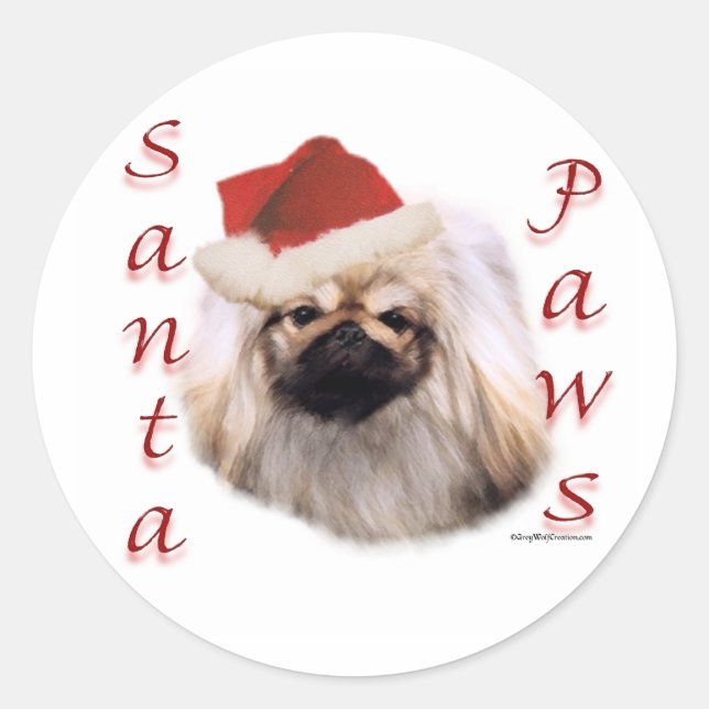Pekingese Santa Paws Classic Round Sticker (Front)