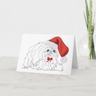 Pekingese Santa Sketch Holiday Card