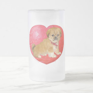 Pekingese / Shih Tzu Mix Valentine's Day Frosted Glass Beer Mug